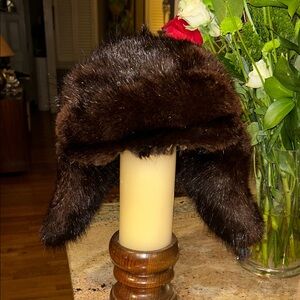 RARE!! sz S Authentic Russian KGB, USHANKA, mink Brown Fur Trapper Hat